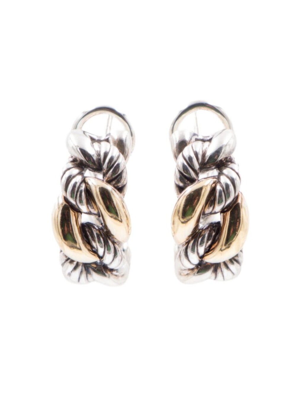 David Yurman Belmont Sterling Silver 18K Gold 1 Inch Curb Link Huggie Earrings